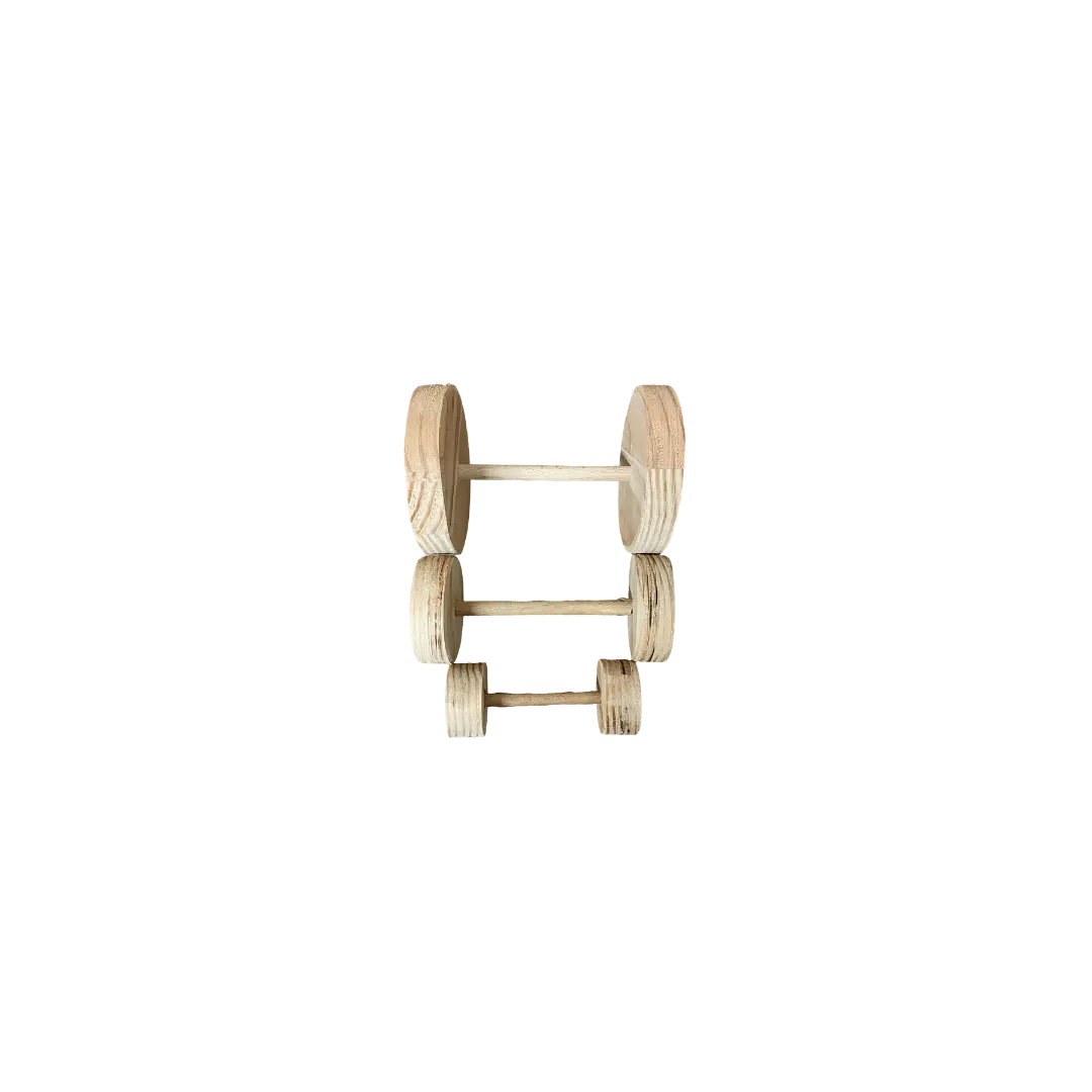 Jouet en bois pour lapin. Lot de 3 haltères avec 3 tailles différentes